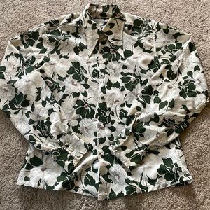Vintage 1970s Floral Dress Shirt Straight Dagger Size Large